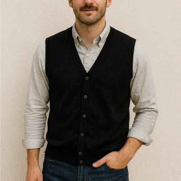 John W. Nordstrom Merino Wool Button Front Black Vest Sz Medium Office Siren - Picture 1 of 8